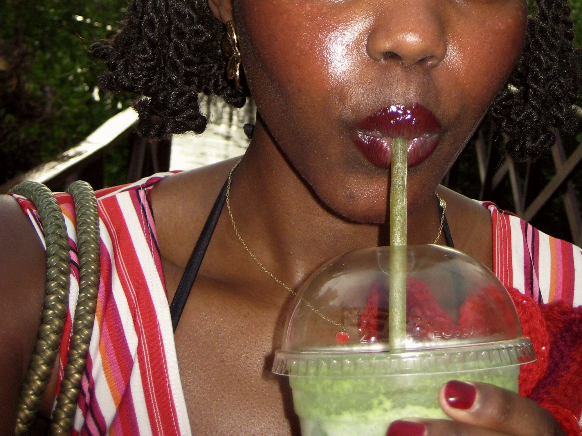 Author drinking smoothie