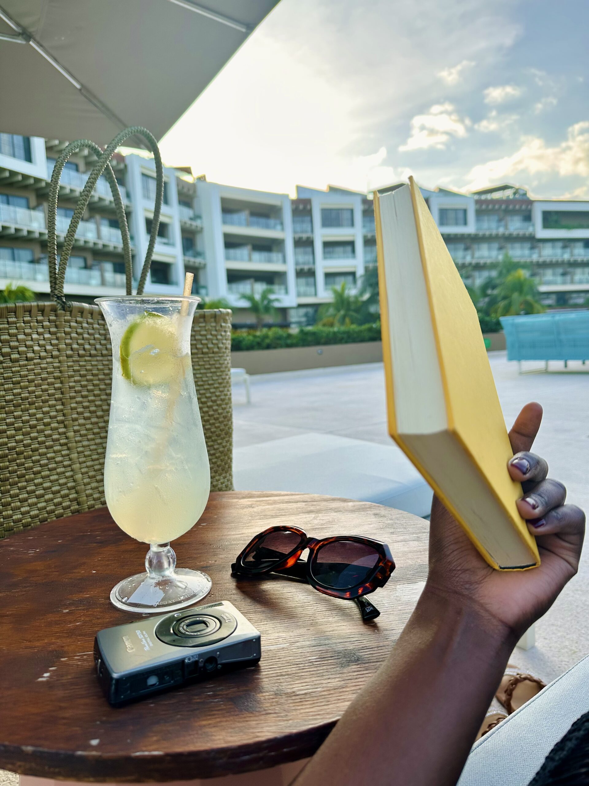 Side table at pool