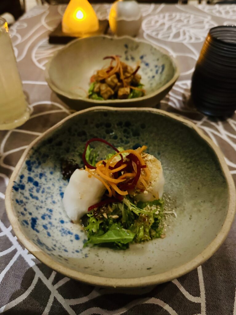 Plated food on table