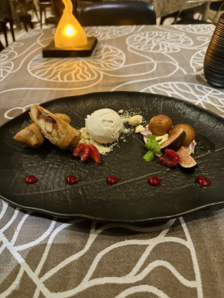 Plated food on table